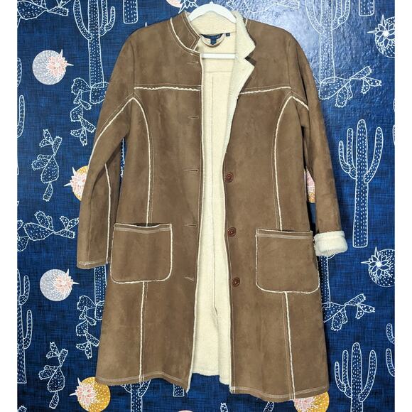 Boden Jackets & Blazers - Boden Faux Sheepskin Shearling Lining Sherpa Suede Coat Tan Women's Size 14